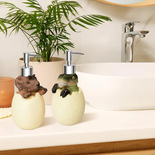 Miniatura 7 de Dispensador de jabón de dinosaurio, 2 piezas, dispensador de jabón para niños, lindo dinosaurio, accesorios de baño, loción de ducha de animales