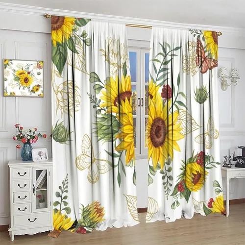 Miniatura 4 de Cortinas opacas de girasol, diseño natural, de granja, floral, con bolsillo para barra, para ventana, para dormitorio, sala de estar, 42 x 45
