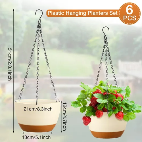 Miniatura 2 de Mumufy 6 macetas colgantes de 8 pulgadas para plantas de interior y exterior, color beige