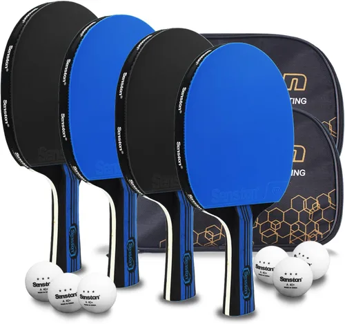 Senston 5-Ply Ping Pong Paddles Set – Premium Wood Table Tennis Set of 4 with 6 Balls & Portable Carry Case – High-Control 2mm Sponge & Ergonomic