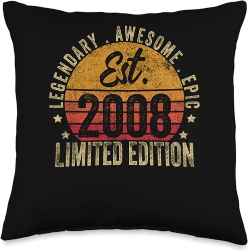 Retro Est 2008 Limited Edition Gifts Born in 2008 15º cumpleaños Vintage 15 años Est 2008 Edición Limitada Cojín 16x16, Multicolor