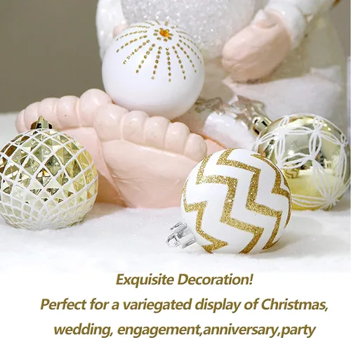 Miniatura 6 de 30 bolas de adorno de Navidad, 60 mm, doradas y blancas, decoraciones de Navidad para árbol de Navidad, adornos colgantes irrompibles para fiestas