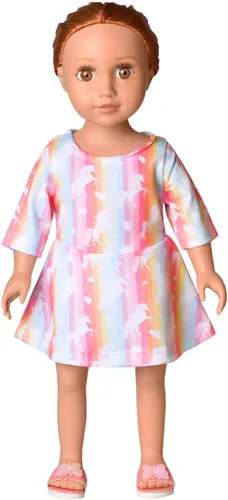 Miniatura 4 de Qpancy Vestidos a juego para muñecas y niñas, trajes de unicornio de manga larga, ropa de algodón