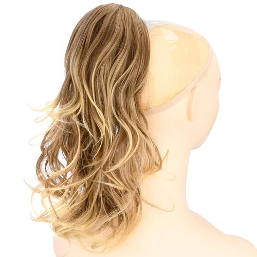 Miniatura 6 de Extensiones de cola de caballo cortas con clip, onduladas, rizadas y onduladas, sintéticas envolventes con clip, de 13 pulgadas, para mujeres
