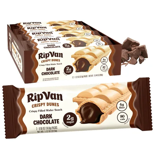 Miniatura 7 de Rip Van Crispy Dunes - Palitos veganos de obleas de chocolate y avellanas, aperitivo keto bajo en calorías con relleno de crema de avellana, 90