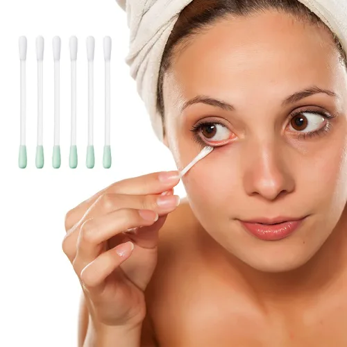 Miniatura 6 de 50 hisopos de algodón para desmaquillar – hisopos de algodón desechables rellenos de vitamina E para ojos/labios/cejas/pestañas, correctores