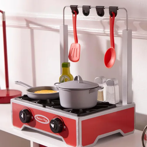 Miniatura 9 de Melissa & Doug Juego de cocina de madera de lujo de 19 piezas con comida de madera, olla y sartén duraderos