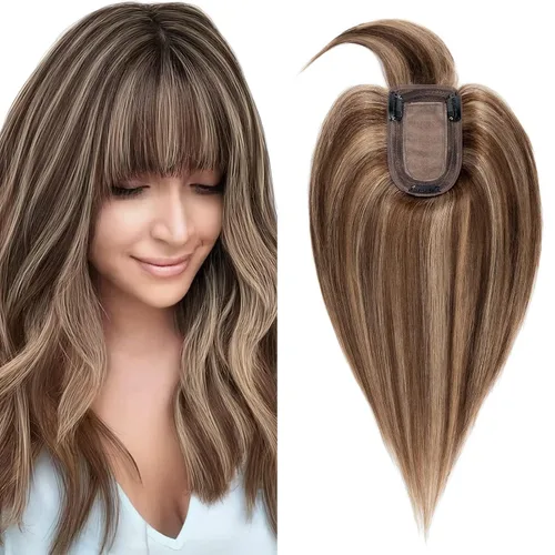 Miniatura 10 de SEGO Topes de cabello para mujeres de cabello humano real con cabello delgado, topes de cabello con clip frontal de 150% de densidad con base