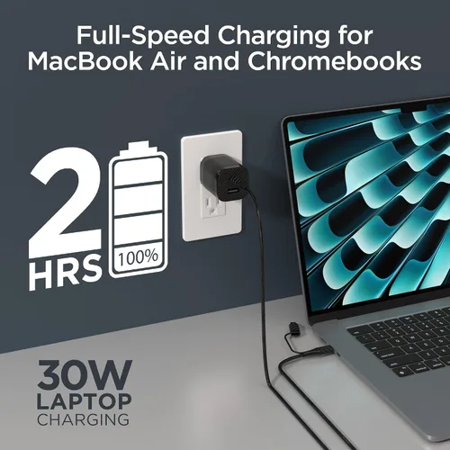 Miniatura 4 de Cargador de pared USB-C GaN de 30 W, bolsa de viaje, cable USB-C y Lightning 2 en 1, kit de cable de carga súper rápido para iPhone, iPad, teléfonos