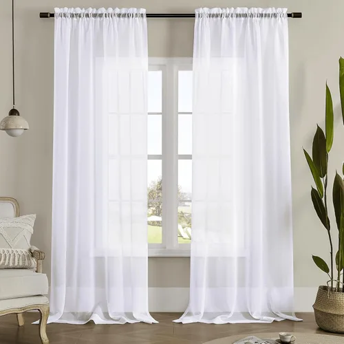 Miniatura 66 de Cortinas para ventana cortinas blancas traslúcidas de 90 pulgadas de largo, 2 paneles de cortinas de tul, paneles de ventana para cortinas de Blanco