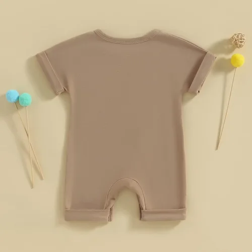Miniatura 4 de Mubineo Mameluco de manga corta para bebé, niño, niña, verano, otoño, básico, liso, con botones