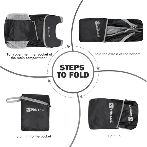 Miniatura 6 de ZOMAKE Mochila ligera y plegable, mochila pequeña para senderismo, resistente al agua, bolsa de día para viajes (14L, negro)