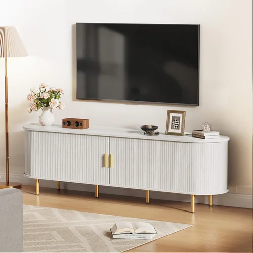 Miniatura 13 de DHH Soporte de TV moderno de mediados de siglo de 55 pulgadas con toma de corriente para televisores de hasta 60 pulgadas, centro de entretenimiento