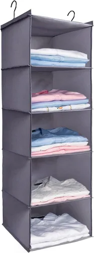 Miniatura 26 de Organizador colgante para armario, fácil de montar, estantes colgantes plegables con 4 compartimentos, para guardar ropa, bolsos, zapatos y Gris