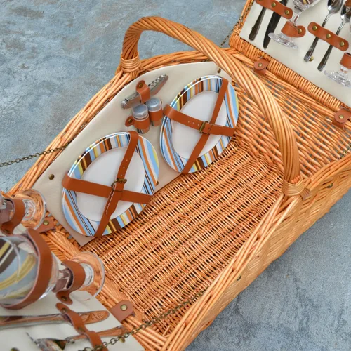 Miniatura 4 de Picnic at Ascot Huntsman - Cesta de picnic estilo inglés con servicio para 4, juego de café y manta, diseñada, montada y aprobada de calidad