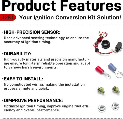 Miniatura 5 de Kit de conversión de encendido 1281 compatible con Ford 1957-1974 de 8 cilindros, kit ignitor de repuesto para Pertronix
