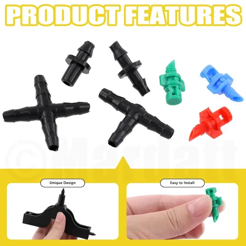 Miniatura 3 de Kit de accesorios de conectores de púas de riego por goteo de 152 piezas para tubos de 1/4 pulgadas, incluye rociador atomizador de rociador
