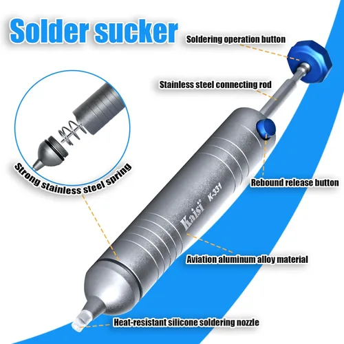 Miniatura 3 de Kaisi Extractor de Soldadura Bomba Desoldadora Sin Obstrucciones con Potente Succión al Vacío, Tubo de Silicona Resistente al Calor Reemplazable