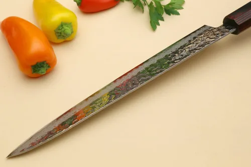Miniatura 6 de Yoshihiro VG10 46 Capas Damasco Martillado Sujihiki Cuchillo Rebanador Japonés (9.5" (240mm) Mango de Palisandro)