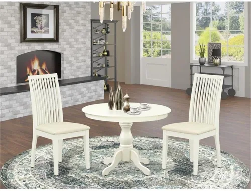 Miniatura 2 de East West Furniture HBIP3-LWH-C Hartland - Juego de comedor de 3 piezas para espacios pequeños, contiene una mesa redonda con pedestal y 2 sillas