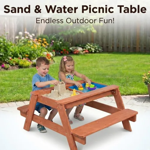 Miniatura 2 de Svan Mesa de picnic 3 en 1 para interiores y exteriores, juego de actividades de arena y agua con parte superior extraíble y drenaje doble para una
