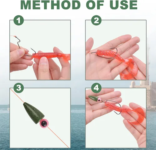 Miniatura 5 de Juego de 68 pesos de pesca con bala, 68 piezas de pesos de gusano pintados, plomos de pesca, pesos de equipo de Texas, juego surtido para pesca