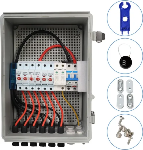 Miniatura 4 de Caja combinadora solar PV de 6 cuerdas con pararrayos, fusible de corriente nominal de 15 A y disyuntores de 2P 63 A para sistema de panel solar