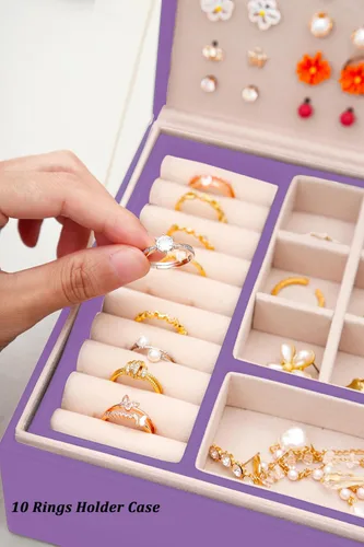 Miniatura 95 de Joyero de pendientes para mujeres y niñas, organizador de aretes de 5 capas, caja organizadora de joyas blanca con candado, collares y aretes