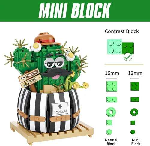 Miniatura 5 de MEIEST Juego de bloques de construcción de bonsái de cactus bulbosos, decoración creativa única para el hogar, ramo de flores artificiales