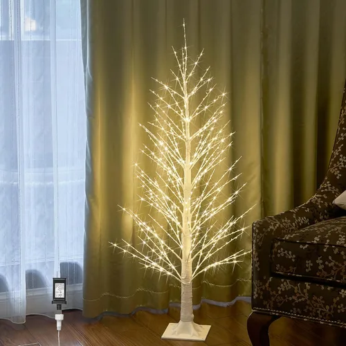 LITBLOOM Árbol alpino de 4 pies, 450 luces LED, árbol de ramitas blancas con luces para interiores y exteriores, decoración de Acción de Gracias y