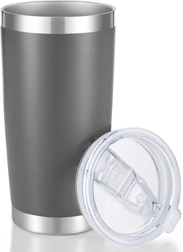 Miniatura 23 de Vaso de acero inoxidable de 20 onzas con tapa, doble pared aislada al vacío, taza de café de 20 onzas con recubrimiento en polvo para bebidas Verde