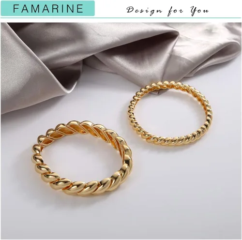 Miniatura 5 de FAMARINE Pulsera trenzada fina o gruesa chapada en oro de 14 quilates, pulsera elástica para parejas, 100% exclusiva, Metal, no aplica