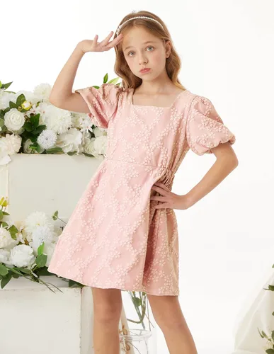 Miniatura 3 de GRACE KARIN Vestido de manga abombada para niñas de 6 a 12 años con cuello redondo y espalda cruzada