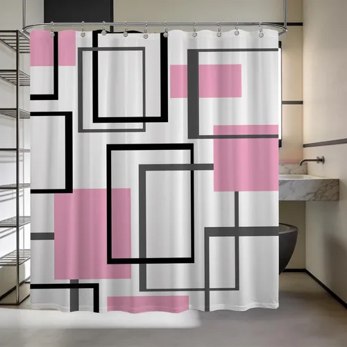 Miniatura 61 de Cortina de Ducha en Blanco y Negro Geométrica Cortinas de Ducha para Decoración de Baños de Hombres Juego de Cortina de Baño en Negro Blanco y Gris