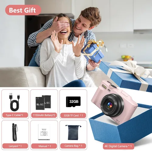Miniatura 7 de Cámara digital para fotografía, cámara de vlogging 4K para YouTube de 3 pulgadas, pantalla abatible de 180°, zoom digital de 18X, cámaras compactas