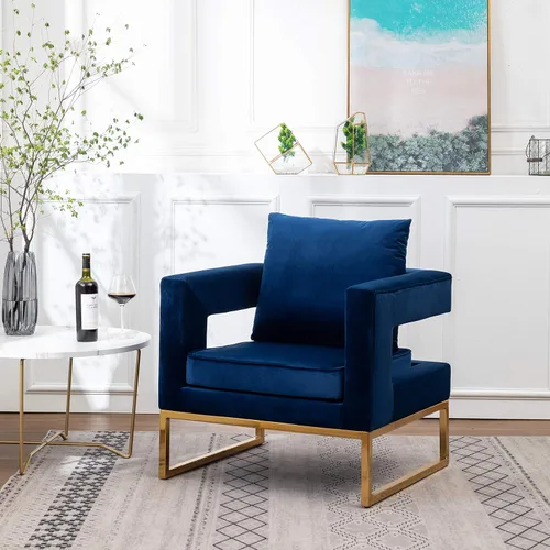 Roundhill Furniture Lenola - Silla tapizada con brazos, color azul, 29.75 pulgadas de profundidad x 27.5 pulgadas de ancho x 34.5 pulgadas de alto