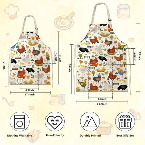 Miniatura 5 de Juego de delantales de cocina de pollo, delantales a juego de pollo para niños y adultos, bonitos delantales para padres e hijos con 2 bolsillos