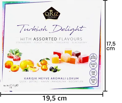 Miniatura 8 de Cerez Pazari - Delicia turca con sabores de fresa, melocotón, melón, mandarina, mora, Mezcla de sabores, Caja de regalo con aperitivos gourmet