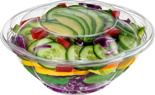 Miniatura 9 de GUSTO 50 cuencos de ensalada de plástico transparente con tapas, recipientes de ensalada desechables, perfectos para llevar, ensaladas y preparación