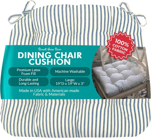 Miniatura 37 de Barnett Home Decor Ticking Stripe Berlin Blue - Almohadilla para silla de comedor con lazos, tamaño mediano 18, relleno de espuma de látex, lavable