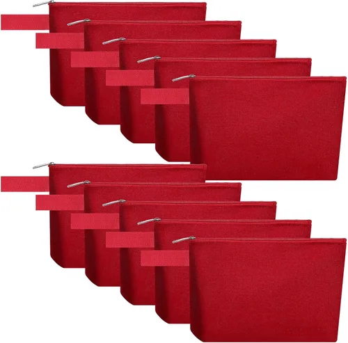 Miniatura 20 de 10 bolsas de maquillaje de lona de algodón con parte inferior y correa, bolsa de cosméticos multiusos con cremallera, bolsa de aseo de viaje, bolsa