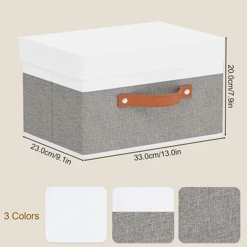 Miniatura 6 de Contenedor de almacenamiento de tela, cesta de almacenamiento con tapas, caja organizadora de armario con asas para zapatos, libros, toallas, blanco