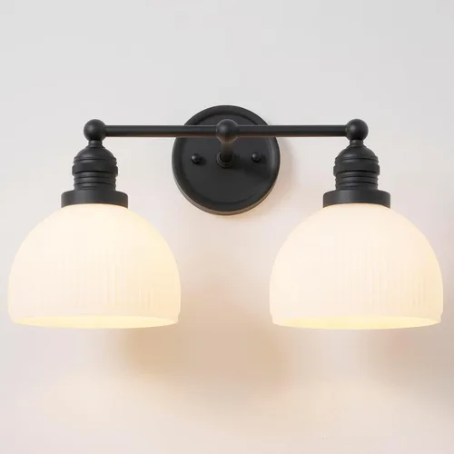 Miniatura 15 de Apliques de Pared Dorados de 2 Luces, Aplique de Pared Vintage para Baño con Vidrio Esmerilado de Doble Brazo de Latón, Luz de Tocador para Baño