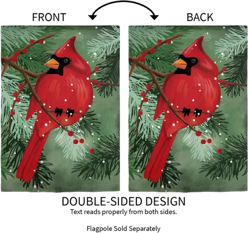 Miniatura 3 de Evergreen Flag Bandera de Jardín con Aplique de Cardenal en Pinos 12 x 18 Pulgadas Bandera de Jardín Navideña de Doble Cara para Exteriores