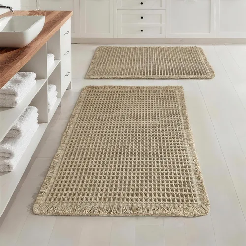 Miniatura 24 de Alfombras de Baño con Textura Waffle, Tapetes de Baño Bohemios Súper Absorbentes, Tapetes Antideslizantes para Ducha, para Piso de Baño y Bañera