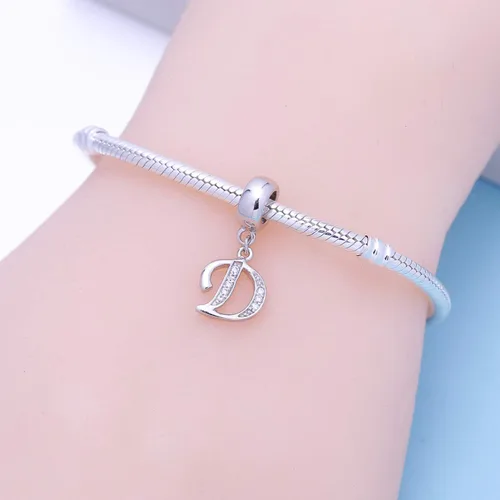 Miniatura 21 de ABUN Abalorio de plata de ley 925 con letra A a la Z, espaciador de inicial, con circonita cúbica transparete colgante, auténtica, para pulseras