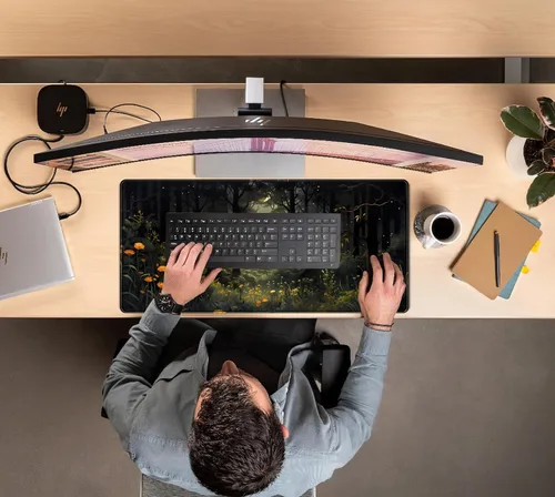 Miniatura 7 de Tapete de escritorio de bosque oscuro, tapete de escritorio verde de naturaleza XXL, alfombrilla de mouse estética extendida para plantas, Dark