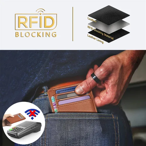 Miniatura 109 de Travelambo billetera mediana y minimalista de cuero para bolsillo frontal, con bloqueo de interferencia de radiofrecuencia