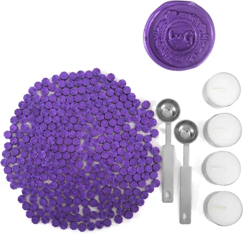 Miniatura 12 de Yoption 300 cuentas de cera octágono con 4 velas y 2 cucharas de fusión para sello de cera (dorado)