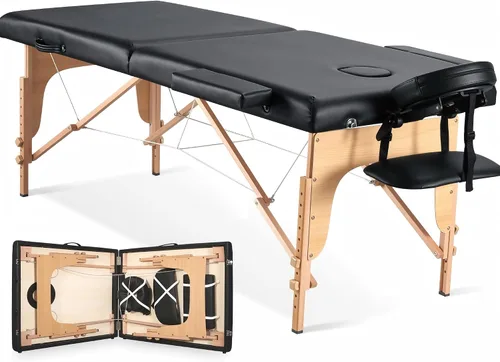 CHRUN Mesa de Masaje Portátil de Madera Cama de Pestañas de 24" de Ancho Plegable para Belleza Spa Tatuaje con Reposacabezas de Altura Ajustable 35